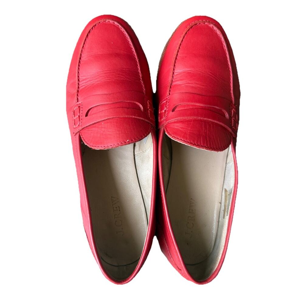 J.Crew Red Leather Penny Loafers Women’s Flats Classic Preppy Driving Shoes Sz 7